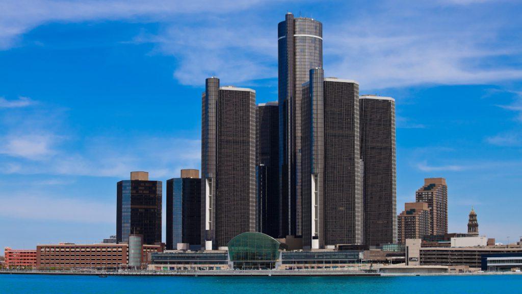 The Renaissance Center on the Detroit Riverfront.